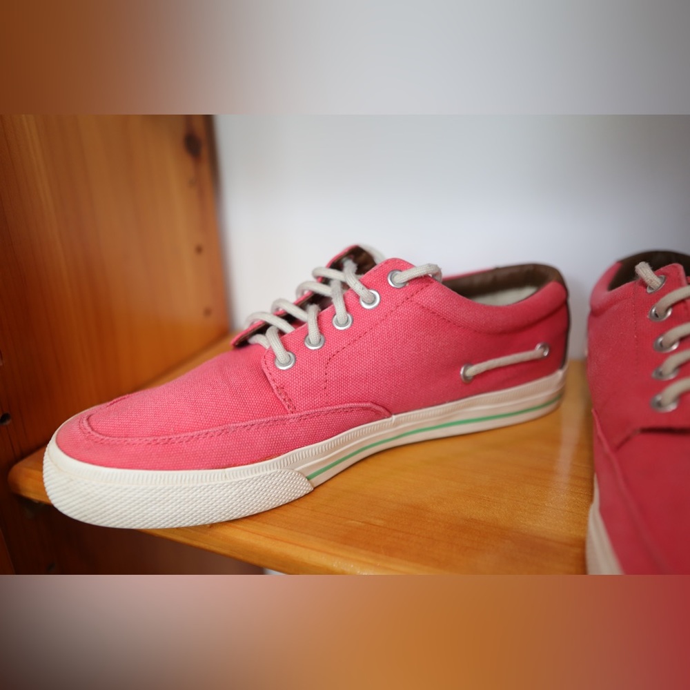 Polo Ralph Lauren Men's Salmon Sneakers Faded Canvas Leather | 9D - Picture 5 of 14